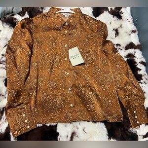 Mango Brown Paisley Button-Down Shirt